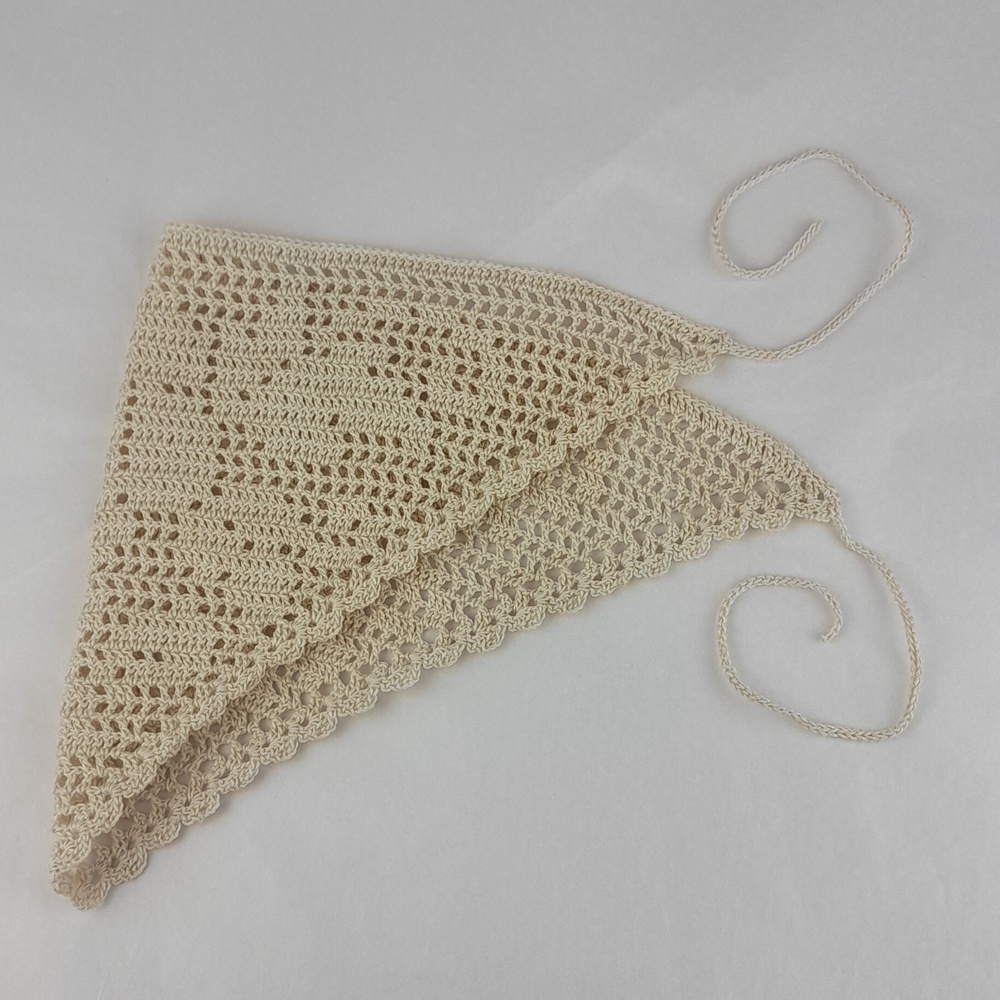 Handcrafted Cream Crochet Rose Filet Head Scarf Bandana Tie Back Cotton